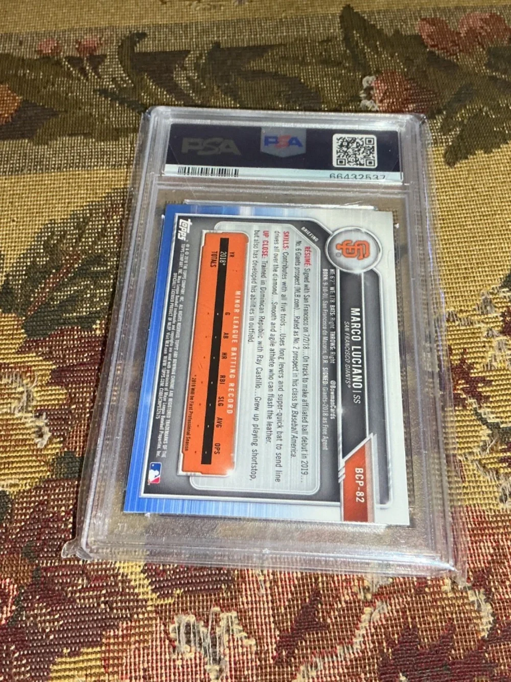 2019 Bowman - Chrome Prospects Giants Marco Luciano #BCP-82 (RC) PSA 10 GEM MINT